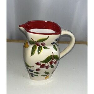 FTD Ceramic Square Pitcher Red Blue Fruit Pattern Retired Vintage